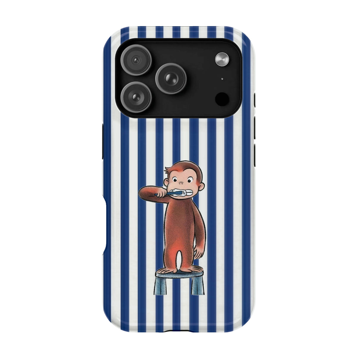 Brushing Monkey Dark Blue Striped - iPhone 17 Pro