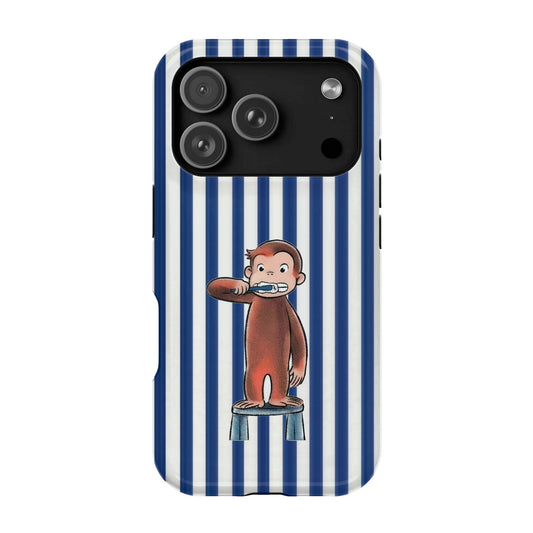Brushing Monkey Dark Blue Striped - iPhone 17 Pro