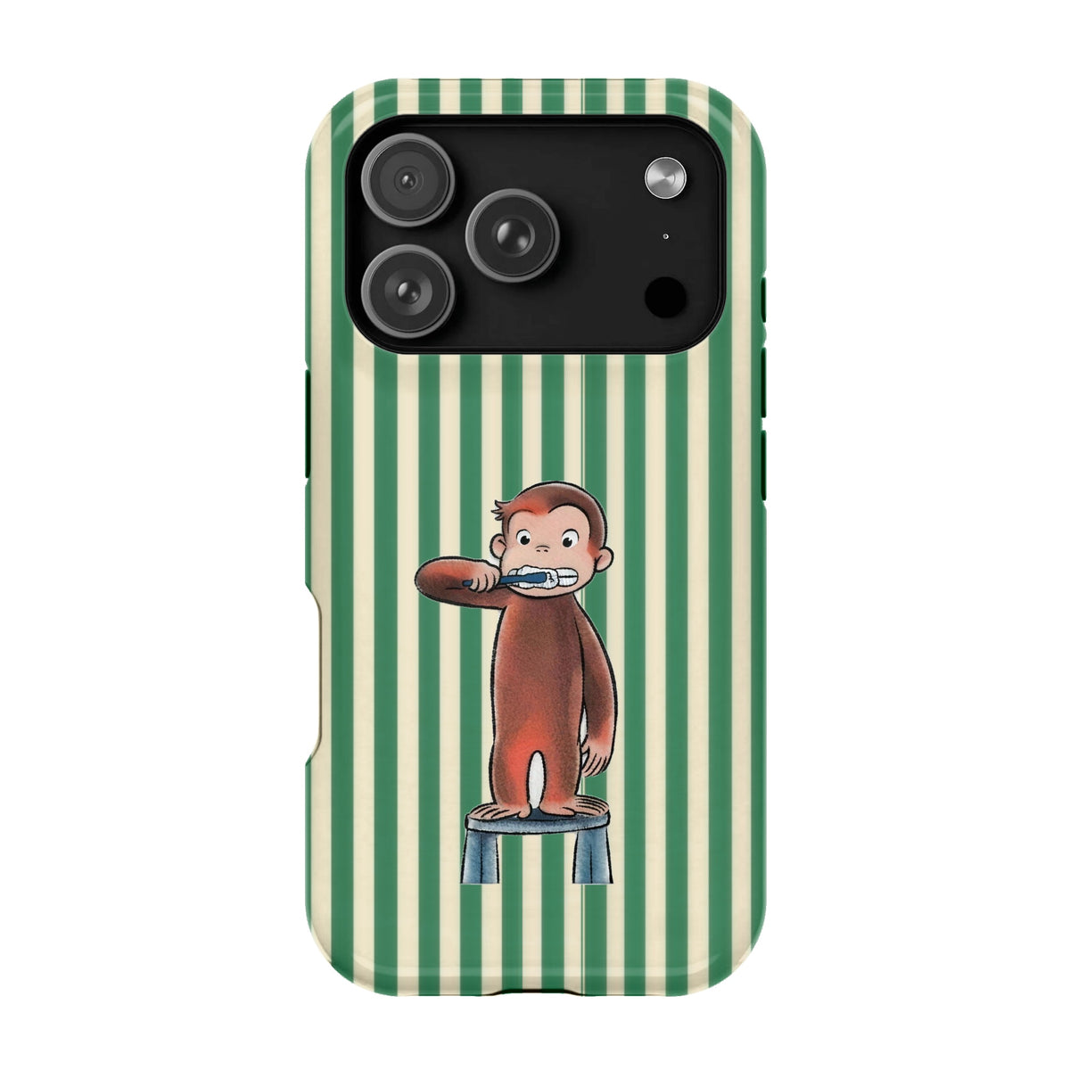 Brushing Monkey Green Striped - iPhone 17 Pro