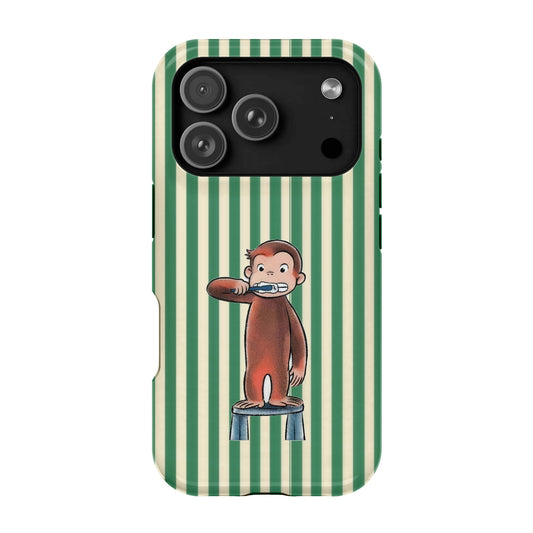 Brushing Monkey Green Striped - iPhone 17 Pro