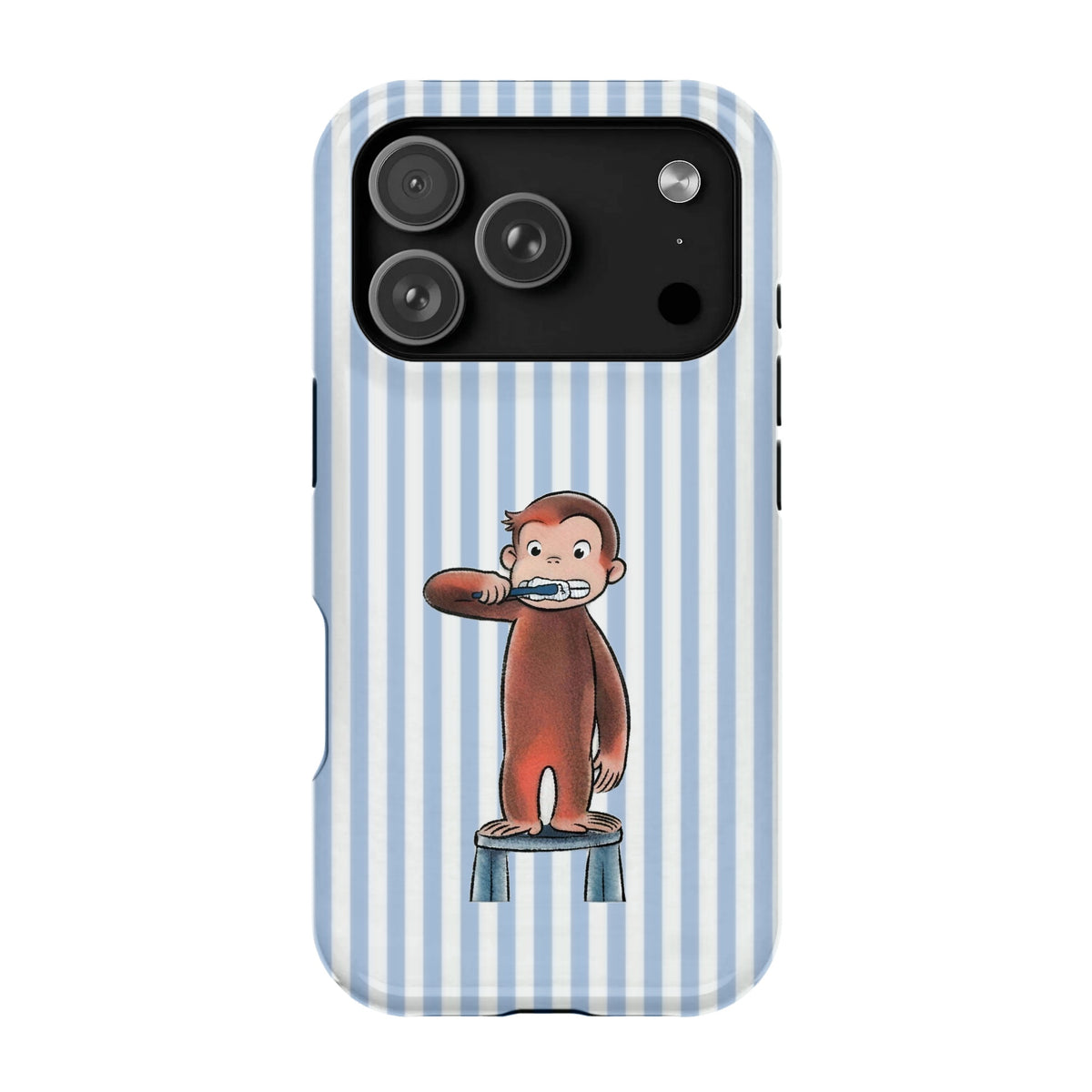 Brushing Monkey Light Blue Striped - iPhone 17 Pro