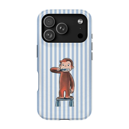 Brushing Monkey Light Blue Striped - iPhone 17 Pro