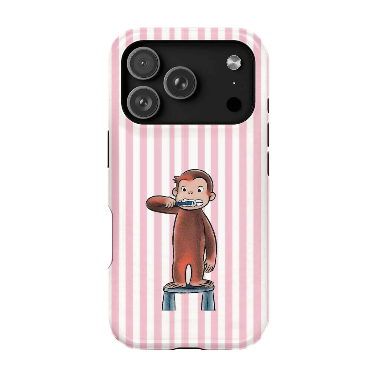 Brushing Monkey Pink Striped - iPhone 17 Pro