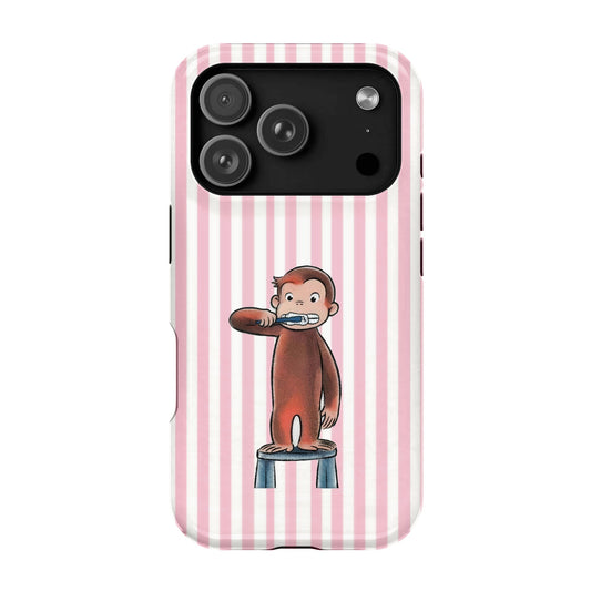 Brushing Monkey Pink Striped - iPhone 17 Pro